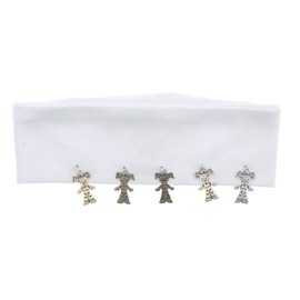 Adorable Cotton Headwrap Ribbed Junior Band with Hanging Girl Charms - White
