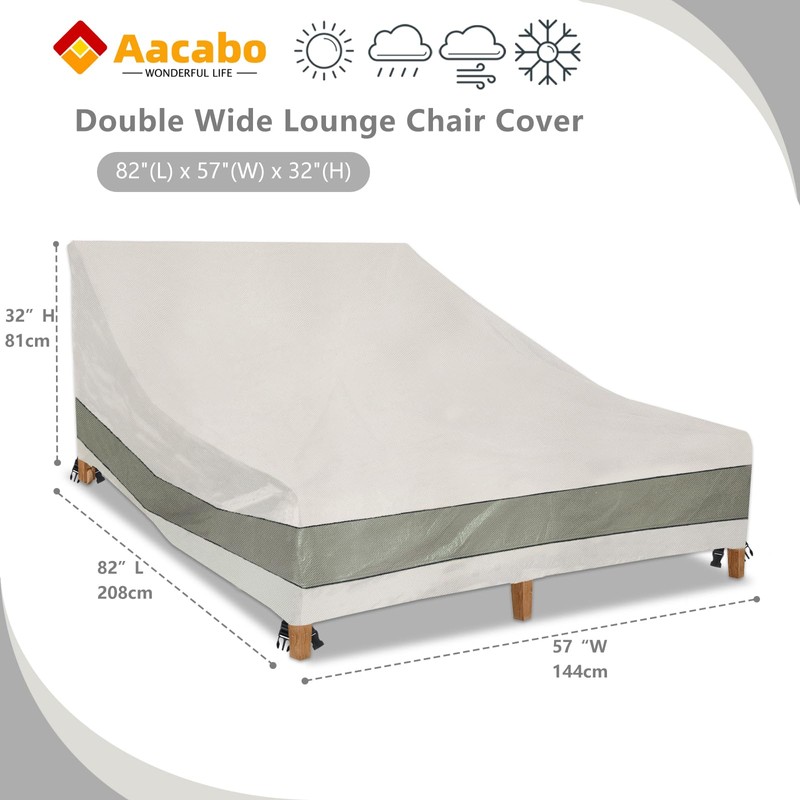 Aacabo Double Chaise Lounge Cover Waterproof Heavy Duty 82Inch Double
