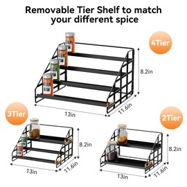 Bunoxea Spice Rack Kitchen Cabinet Organizer,4 Tier Countertop Spice Rack,Tier Depth Adjustable Cabinet Shelf,Step Spice Organization Easy Visibility,Holds Seasoning and Condiments