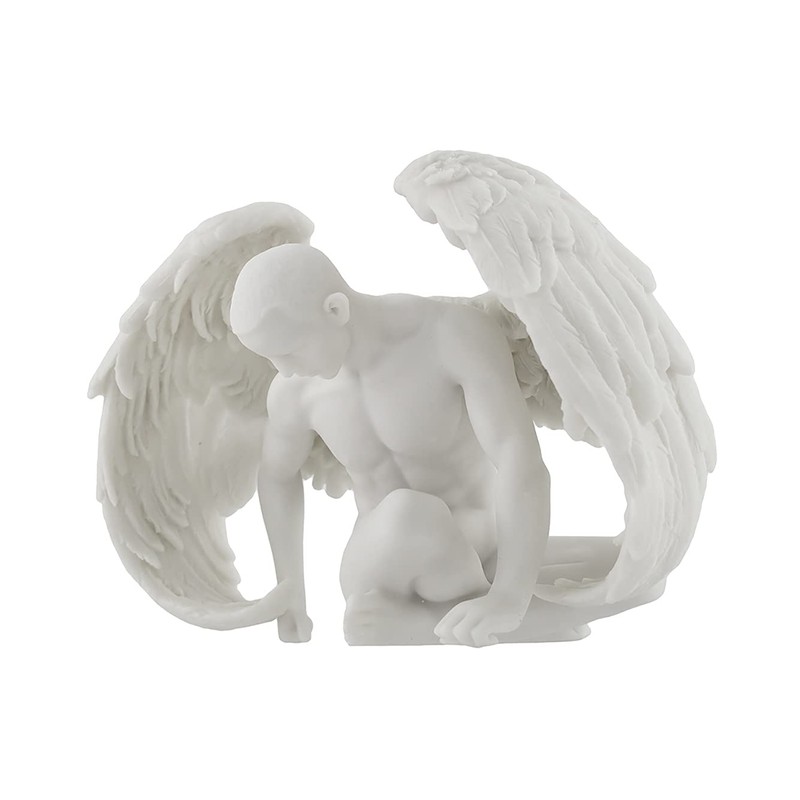 Veronese Design Nude Winged Grieving Male Angel White Marble Finish