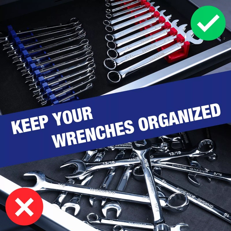 WORKPRO 2-Piece Magnetic Wrench Organizer Wrench Rack Tool Trays SAE&Metric