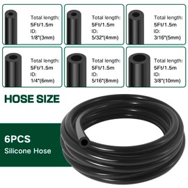 Silicone Vacuum Hose Kit, 5Ft 6PCS Vacuum Hose Automotive & 113PCS Vacuum Line Connectors, Multipurpose Vacuum Tubing for Variety Car Piping System, Max 130PSI, Automotive Replacement Vacuum Line Kit