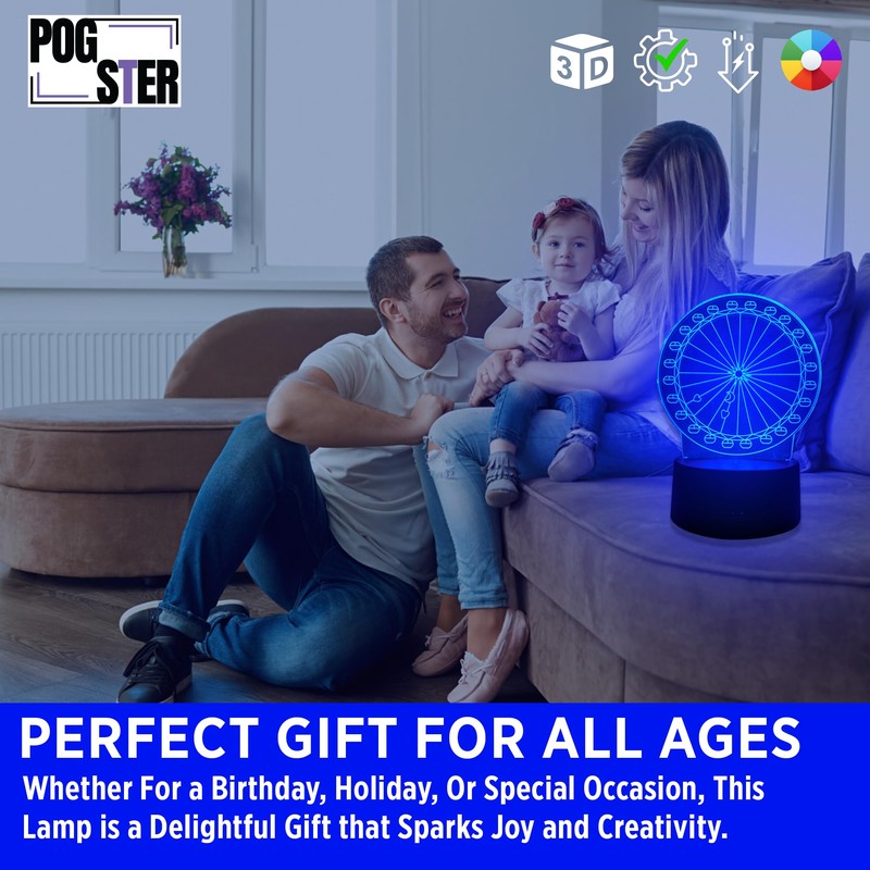 POGSTER 3D Ferris Wheel Lamp – 7-Color Changing LED Night