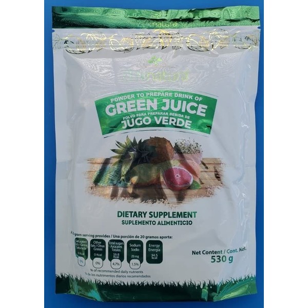 Green Juice Powder Jugo Verde Polvo 530 g zennatura, Celery, Pineapple, Grapefruit, Broccoli, Nopal,Apple, Chia