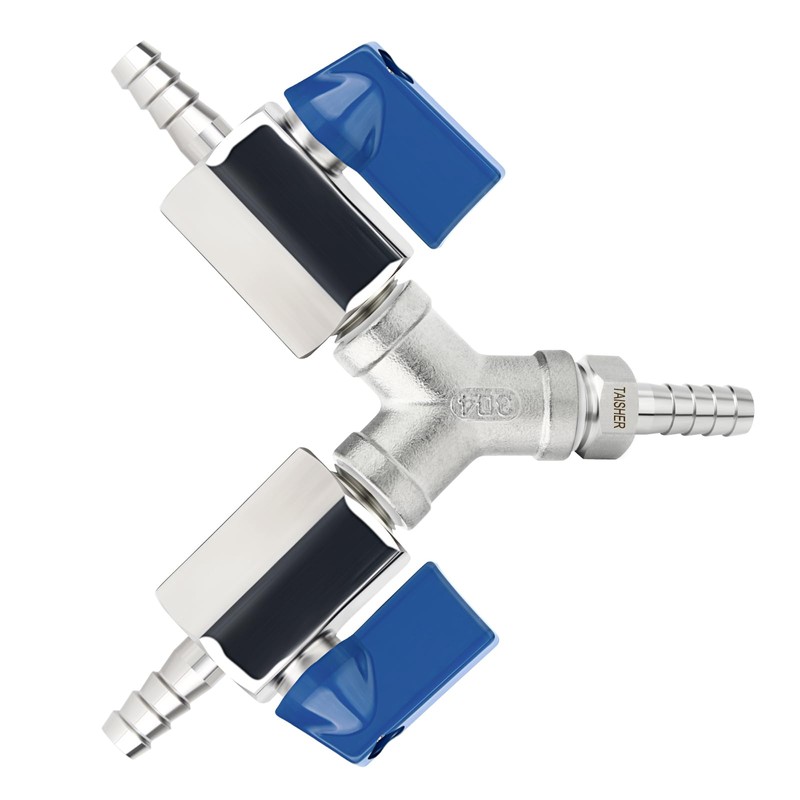 TAISHER 304 Stainless Steel 3 Way Shut Off Ball Valve，3/8"