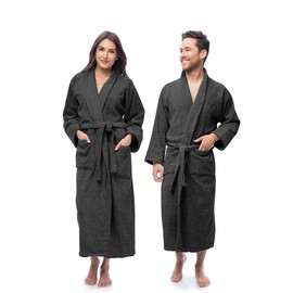 Ecolinen Bathrobe Shawl (Small-Medium, Gray), 100% Terry Cotton Robe-Unisex Bath Robe Set, Luxurious-Comfortable-Hotel Bath Robe- Spa Wear For Men And Women