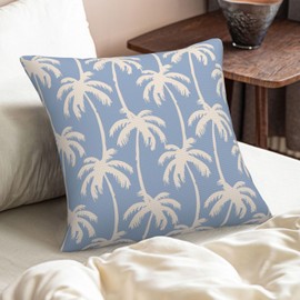Dusty Blue Tropical Pillow Covers 18x18 Set of 2 Summer Coastal Beach Palm Tree Decorative Throw Pillows Vintage Outdoor Farmhouse Cushion Cases for Sofa Couch Bed Living Room Decor