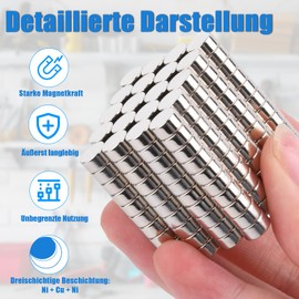 Aenienoe Pack of 300 Neodymium Magnets 2 x 1 mm N52 Mini Strong Magnet Small 2 x 1 mm Round Magnets for Notice Board Magnetic Board Fridge Whiteboard Craft Photos