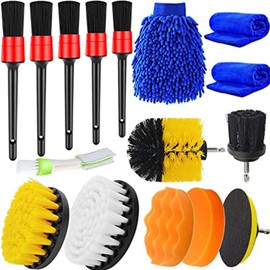 Herpet 16PCS Kit Cepillos para Detallar de Coche de Limpieza - Incluye Cepillos para Detallar el Coche, Cepillos de Taladro, Manopla de Lavado, Cepillo de Ventilación, Toallas, Almohadillas de Pulido