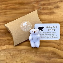 Siluyado A Little Pocket Bear Hug - Sending You a Bear Hug, with Pocket Hug Token Card, Emotional Support Plush Positive Gifts for Graduation Birthday (White)