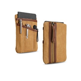 Sayram SP4 EDC Pouch, Waxed Canvas Compact EDC Pocket Organizer, Zippered Pocket Pouch for Men, Mini EDC Organizer for Change, Notebook, Tactical Pen, Flashlight (Oil Wax Brown)
