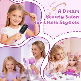 10.5" Hair Styling Doll Head for Girls – Kids Makeup & Hair Salon Playset with Washable Makeup, Toy Hair Dryer & 20+ Accessories, Pretend Beauty Styling Head, Birthday Gift for Girls Ages 3-10