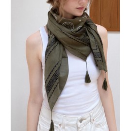 Throw Khaki Tassel Big Scarf 100