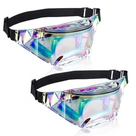 Pack of 2 80s 90s Bum Bag Fashion Party Waterproof Belt Bag Laser Transparent Women's Bum Bag Adjustable Transparent Waist Bag for Concert Holographic Rave Black, black, 1