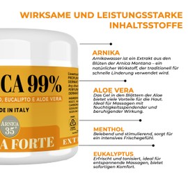 Arnica 35 Arnica Gel 99% Extra Strong, Cooling Effect, 500 ml, Relieves Tired Muscles and Joints, Soothing and Relaxing, with Menthol, Eucalyptus and Aloe Vera, Made in Italy