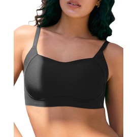 Ubras Lift Support Bra with Widen Side, Full Coverage Seamless Bralette no Underwire, No Show Comfortable Bra (Black-M)