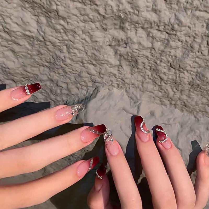 RikView Coffin Press on Nails Long Fake Nails with 3D