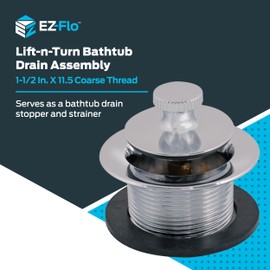 EZ-FLO Lift-n-Turn Bath Drain Assembly Kit, 1-1/2 in. x 11.5 Coarse Thread, 2-7/8 in. OD Flange, 5/16 in. Tapped Zinc Body, Chrome Plated, 35233