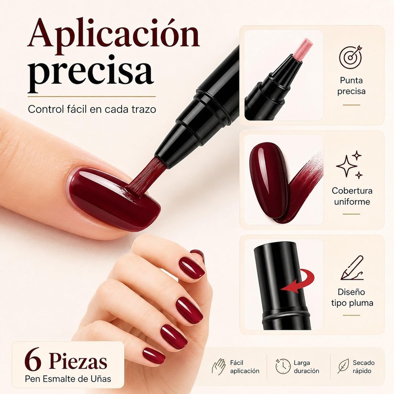 6 Piezas Pen Esmalte de Uñas, 2026 Nuevo Rotuladores de