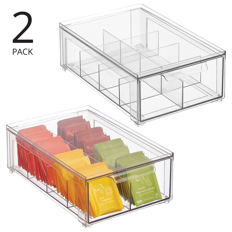 mDesign Plastic Kitchen and Pantry Organizer with Divided Drawer -