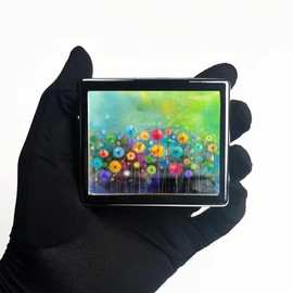 HowGuu 7 Days Chromed Shiny Silver Pill Organizer with Mirror Inside Has 8 Separate Compartments Rectangle 7 Days Pill Box Pill Case (Abstract Flower Watercolor Painting)