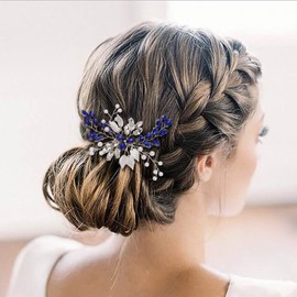 EVER FAITH Wedding Hair Comb Marquise-Shaped Crystal Simulated Pearl Leaf Elegant Bridal Hair Piece Accessory for Bride Bridesmaids