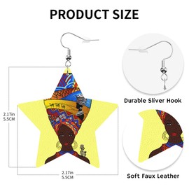 Swono African Woman Leather Earrings Beautiful Black Woman Tribal Turban Hat Abstract Traditional Style Star Faux Leather Earring Lightweight Dangle Drop Earrings for Women