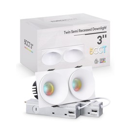 TORCHSTAR 5CCT Trimless 3 Inch LED Recessed Lighting Kit, 12W Semi-Recessed Downlight, Dimmable Square Recessed Ceiling Spotlight with Junction Box, CRI 90, 2700K/3000K/4000K/4500K/6500K Selectable