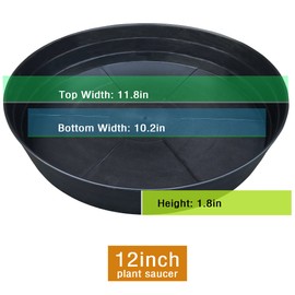 Plant Saucers 10 12 14 16 18 20 25 Inch, 4 Pack of Plastic Plant saucers for Pots，Extra-Deep Plant Water Dray Tray, Bird Bath Bowl, Heavy Plant Trays Indoors and Outdoor No Holes (12 Inch, Black)