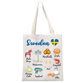 MEIKIUP Sweden Culture Travel Tote Bag Stockholm Trip Gift Northern Europe Travel Gift Dala Horse Gift (CA Sweden Tote Bag)