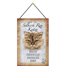 Metall Schild 20x30cm mit Kordel Charakter Selkirk Rex Katze Blechschild