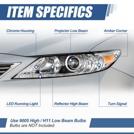 Auto Dynasty LX2518139 LED DRL Projector Headlight Lamp Compatible with Lexus ES300H ES350 2013-2015, Driver Left Side, Chrome Housing Amber Corner
