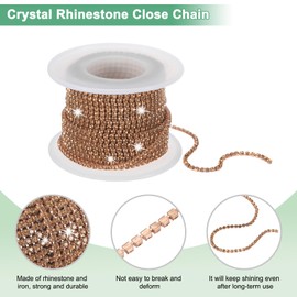 M METERXITY Crystal Rhinestone Close Chain, 2 mm 10 Yards Single Row Trimming Claw Chain, Crystal Claw Cup Chain Roll for Sewing Crafts/DIY Decoration/Jewelry Crafts [Champagne Color]