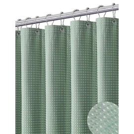 Aquvel Waffle Shower Curtain Set, Heavy Duty Thick Fabric for Bathroom, Weighted & Wrinkle-Free Design, Classic Hotel Quality, 72x72 Inch, Machine Washable, Green
