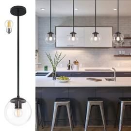 Bagood 6 Inch Globe Pendant Light Black Mid Century Pendant Light Clear Glass Pendant Lights Kitchen Island Mid Century Adjustable Hanging Farmhouse Pendant Light Fixtures for Kitchen Island