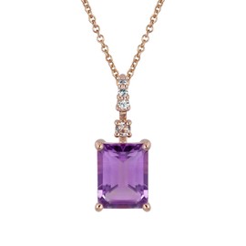 10k Rose Gold Genuine Emerald-Cut Amethyst Pendant Necklace