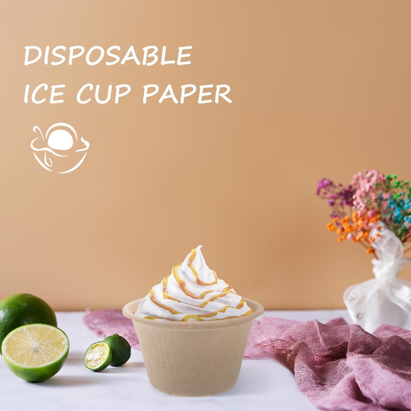 50pcs Brown Paper Ice Cream Cups: Disposable Dessert Bowls Snack