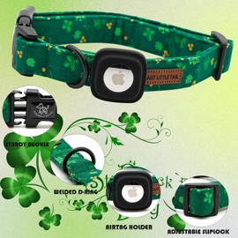 Elegant little tail Airtag Dog Collar, St Patrick's Dog Collar Pet with Airtag Holder Holiday Pet Collar Cute Puppy Collar Adjustable Pet Dog Collars for X-Small Dogs