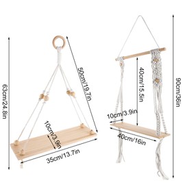 LDHHYH Pack of 2 Boho Wall Shelves, Handwoven Floating Shelf, Decorative Hanging Shelf, Boho Decoration, Macrame Wall Shelf, Wood, Natural Driftwood Hanging Shelf for Living Room, Bedroom, Bathroom