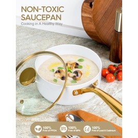 MICHELANGELO 1 Quart Nonstick Saucepan with Lid, Non-Toxic Ceramic Sauce Pan with Ergonomic Handle, 1 Qt Small Pot, Oven-Safe, White