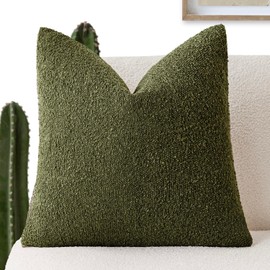 Foindtower Decorative Textured Boucle Throw Pillow Covers Accent Solid Pillow Cases Neutral Soft Cozy Couch Cushion Case for Chair Sofa Bedroom Living Room Home Decor 18x18 Inch,1PC,Moss Green