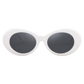 boqopod Retro Oval Sunglasses for Women Men Clout Goggles Trendy Round Kurt Cobain UV400 Glasses SG9750 (White)