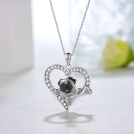 Feijiesi Pug Necklace 925 Sterling Silver Dog Pendant Necklace Cute Animal Jewelry Gifts for Women Dog Lover