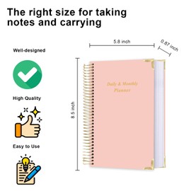 Qzyoneei Undated Daily Monthly Planner for 2025 2026 - A5 To Do List with Hourly Schedule, Hardcover Spiral Bound Daily Planner to Increase Focus, Stylish School/Office Supplies, 5.8" x 8.5", Pink