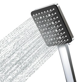 Newentor Shower Head, Hand Shower, Large Water-Saving Shower Head, High Pressure, Square Shower Head with 6 Jet Types (Shower Head without Hose), Matte Black