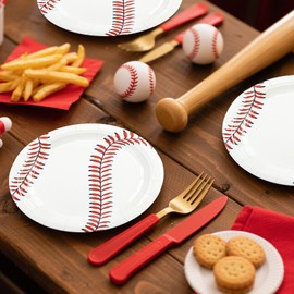 72 Pcs Baseball Paper Plates and Napkins, 7inch Baseball Themed Party Supplies Decorations Disposable Tableware Dinnerware Set for Sport Themed Party Favors Kids Boys Girls Birthday