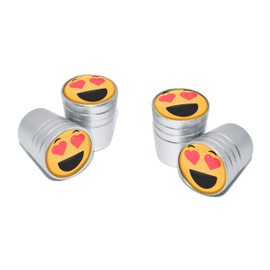 Elektroplate Heart Eyes Smiley Face Matte Chrome Aluminum Tire Valve Stem Caps | Universal Fit for Cars, Bikes, Trucks, RVs, Motorcycles, Trailers (Pack of 4)