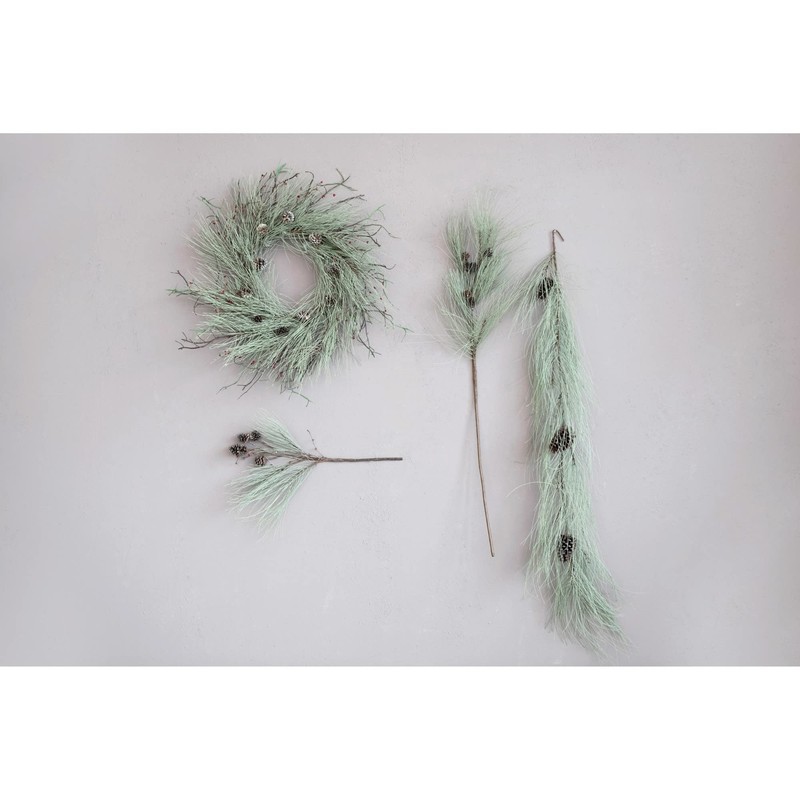 Creative Co-Op Faux Long Needle Pine Garland with Pinecones, Sage