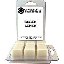 Candlecopia Beach Linen Strongly Scented Hand Poured Vegan Wax Melts, 12 Scented Wax Cubes, 6.4 Ounces in 2 x 6-Packs