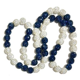 Power Energy Sports Rhinestone Iced Bling Disco Ball Beaded Baseball Necklace Navy White Yankees - 22" inches